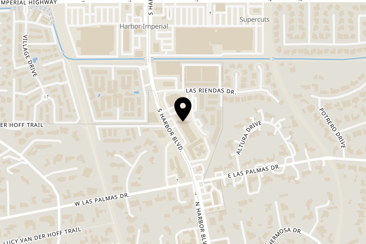Map showing the location of Cuzco's Peruvian Restaurant on 1458 S Harbor Blvd in La Habra